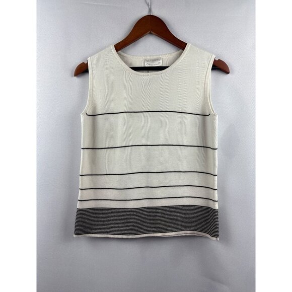 Designers Originals Womens Sleeveless Striped Knit Top S Cotton White & Black - Picture 1 of 5